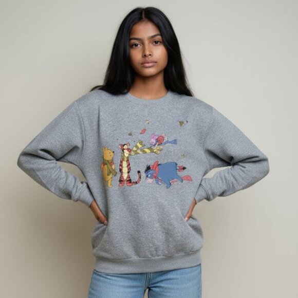 Disney Winnie the Pooh Friends Gray Crewneck Sweatshirt Size M Classic Vintage - Picture 1 of 6
